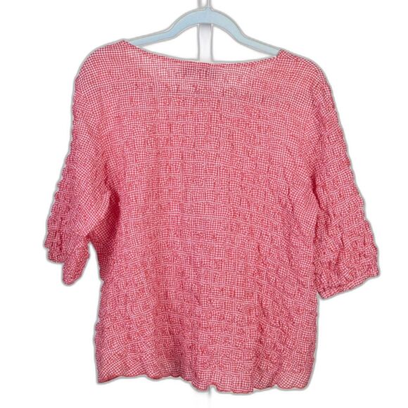 Sara Campbell Red Gingham Check Pucker Cotton Top Size L - Picture 2 of 3